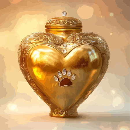 Elegant Ornate Golden Pet Urn for Cherished Ashes with Sentimental Charmのイラスト素材
