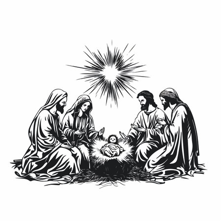 Historically Accurate Representation of the Nativity Scene with Holy Night Atmosphereのイラスト素材