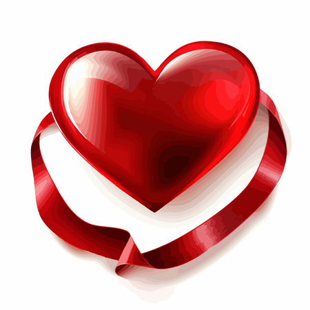 Crimson Heart Embellished with Ribbon on Pristine Backgroundのイラスト素材