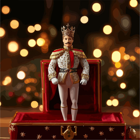 Opulent Royal Figurine Displayed in Vibrant Red Velvet Box with Festooned Background
