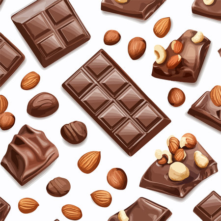 Seamless Chocolate Bar Pattern Adorned with Crunchy Nutsのイラスト素材