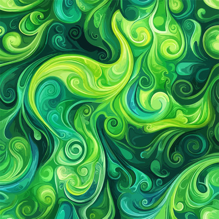 Captivating Vibrant Green Swirls in a Seamless Abstract Patternのイラスト素材