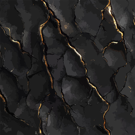 Seamless Black Marble Texture with Intricate Gold Veiningのイラスト素材