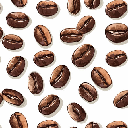 Seamless Coffee Bean Pattern on White Background in Vibrant Brownのイラスト素材