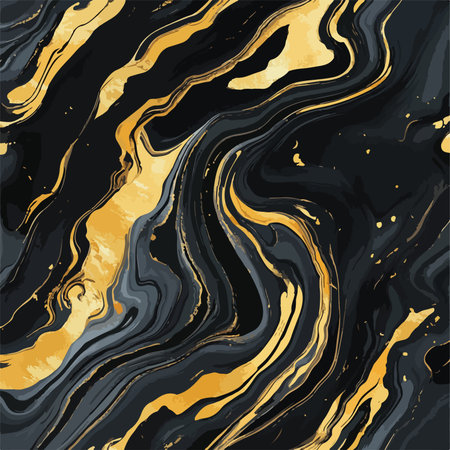 Seamless Gold and Black Marble Swirl Pattern with Abstract Effectのイラスト素材