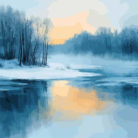 Mesmerizing Misty River at Twilight, Reflecting Serene Beautyのイラスト素材