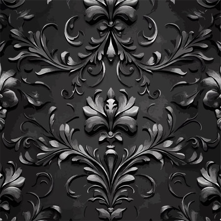 Seamless Dark Floral Relief Pattern with Intricate Detailsのイラスト素材