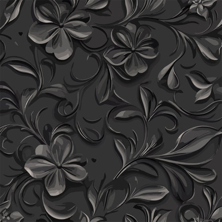 Dark Gray Floral Seamless Pattern with Delicate Grey Huesのイラスト素材