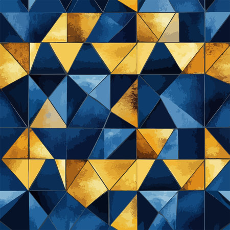 Seamless Geometric Navy Blue Abstract Pattern with Hexagons and Linesのイラスト素材