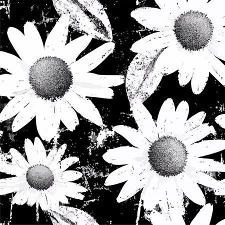 Seamless Grunge White Daisy Flowers Decorative Pattern with Nature Elementsのイラスト素材