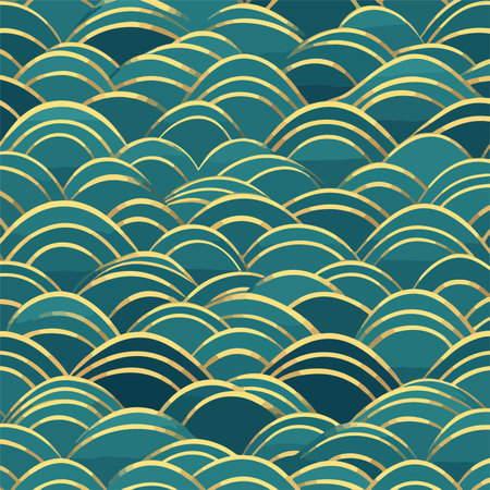 Seamless Gold and Teal Geometric Wavy Pattern for Modern Decor and Designのイラスト素材