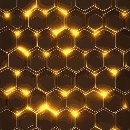 Seamless Glowing Futuristic Honeycomb Pattern with Aqua and Pink Accentsのイラスト素材