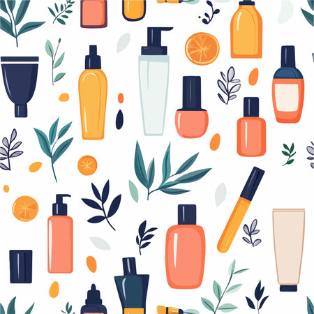 Seamless Pattern of Cosmetics for Body and Face Care in an Elegant Minimalist Designのイラスト素材