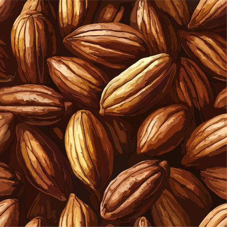 Rich Brown Cocoa Bean Seamless Pattern for Design and Packagingのイラスト素材