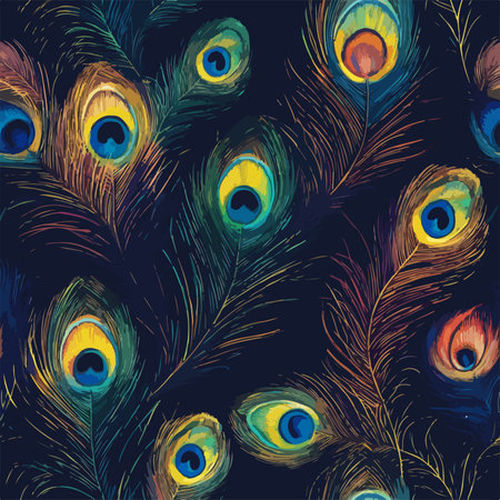 Dazzling Peacock Feather Seamless Pattern in a Kaleidoscope of Colorsのイラスト素材