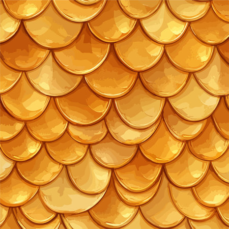 Seamless Pattern of Golden Dragon Scales with Hexagonal Elementsのイラスト素材