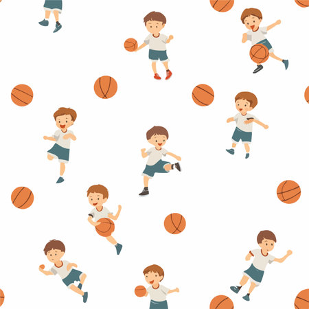 Seamless Boyish Ball-Playing Joy Pattern with Blue and Yellow Accentsのイラスト素材