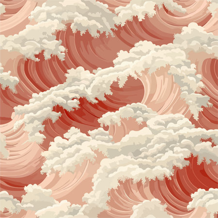 Dreamy Seamless Coral Waves for Serene and Gentle Designsのイラスト素材