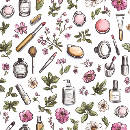 Seamless Pattern with Feminine Beauty Essentials Vectorのイラスト素材