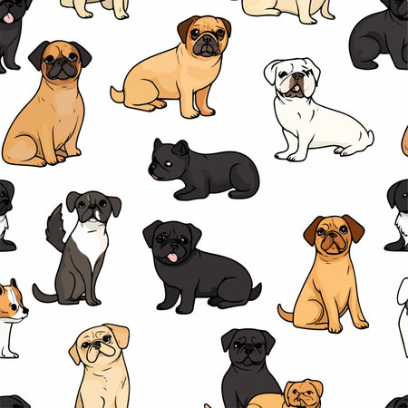 Seamless Pattern of Illustrated Dogs with Various Breeds and Posturesのイラスト素材