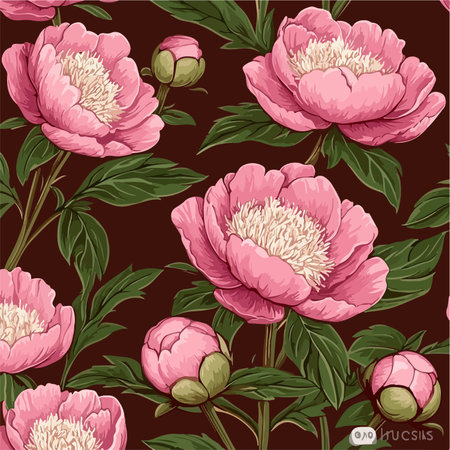 Seamless Pink Peony Pattern with Delicate Buds and Detailed Petalsのイラスト素材