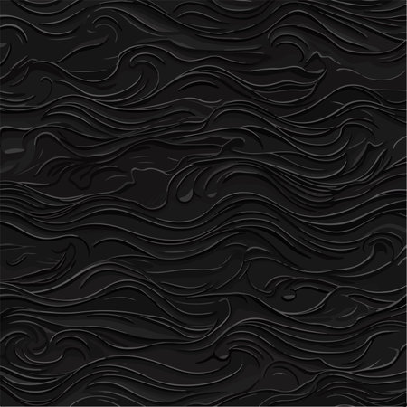Abstract Seamless Pattern of Black Textured Ocean Waves with Intricate Swirlsのイラスト素材
