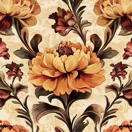 Vintage-Inspired Seamless Floral Pattern in Warm Tonesのイラスト素材