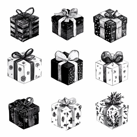 Alluring Display of Decorative Gift Boxes Captured on Pristine White Backgroundのイラスト素材
