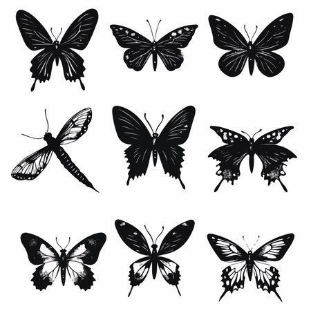 Glowing Silhouette of Butterflies Dancing in the Night with Glowwormsのイラスト素材