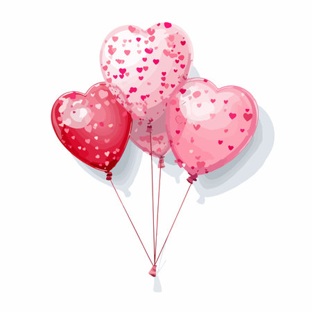 Festive Valentine's Day Celebration with Assorted Balloon Bouquet and Sparkling Confettiのイラスト素材