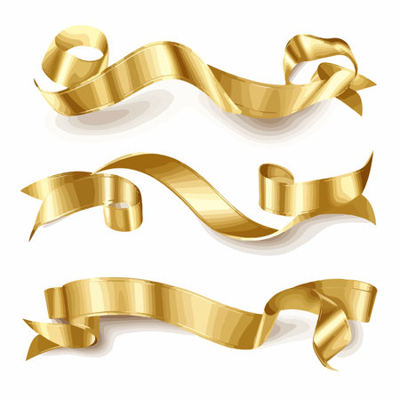 Collection of Five Shimmering Gold Ribbons in Vector Formatのイラスト素材