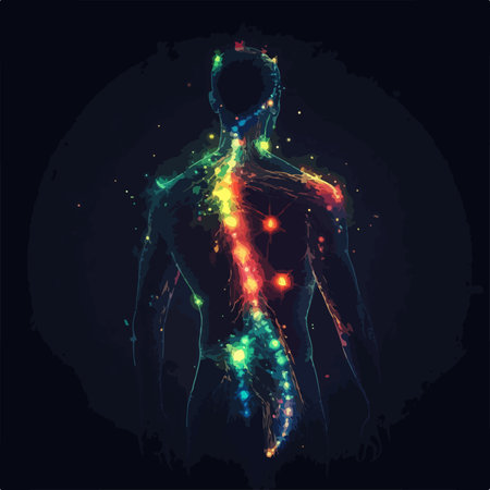 Human Energy Silhouette Outlined in Blue with Geometric Elementsのイラスト素材