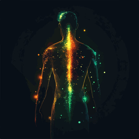 Human Energy Silhouette Outlined in Blue with Geometric Elements