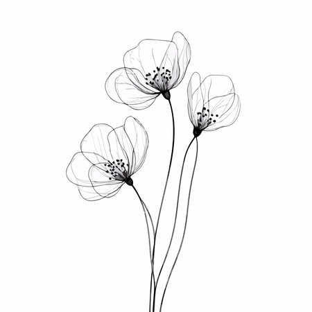 Minimalist Single Line Art Vector Flower Silhouette in Black Outlineのイラスト素材