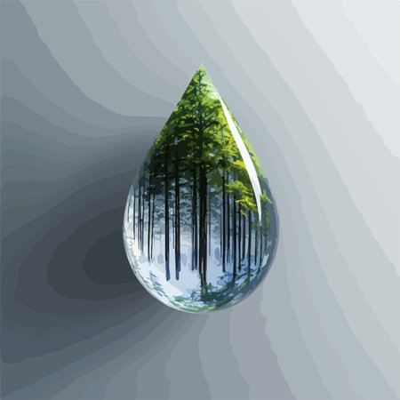 Stylized Forest Reflection in a Water Droplet with Intricate Detailのイラスト素材