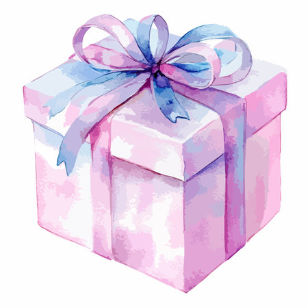Transparent Watercolor Gift Box with Red Ribbon and Bowのイラスト素材