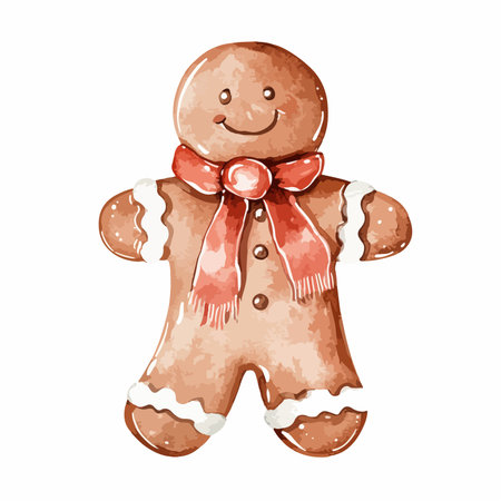 Watercolor Style Gingerbread Man Isolated on Transparent Backgroundのイラスト素材