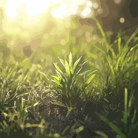Young Plant Thriving Amidst a Lush Grass Field Bathed in Sunlightのイラスト素材