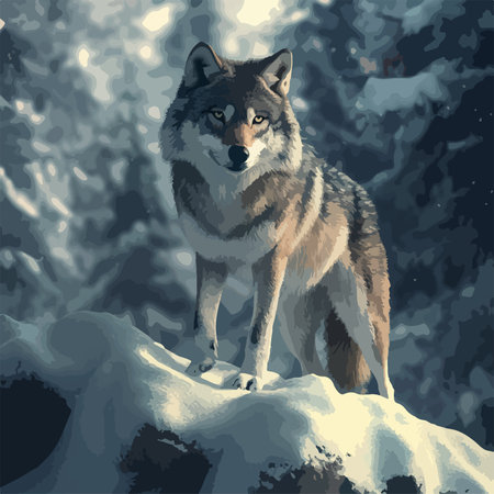 Lone Wolf on Lookout in Snowy Winter Forest Landscape 62e40686