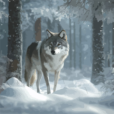 Lone Wolf on Lookout in Snowy Winter Forest Landscape 62e40686