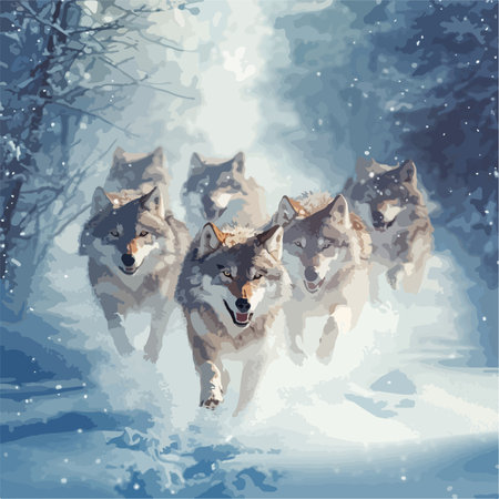 Majestic Wolf Pack Trotting Through a Snowy Winter Wonderland