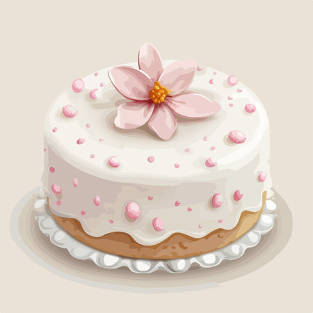 Delicate White Easter Cake Topped with Pink Buttercream Flowerのイラスト素材