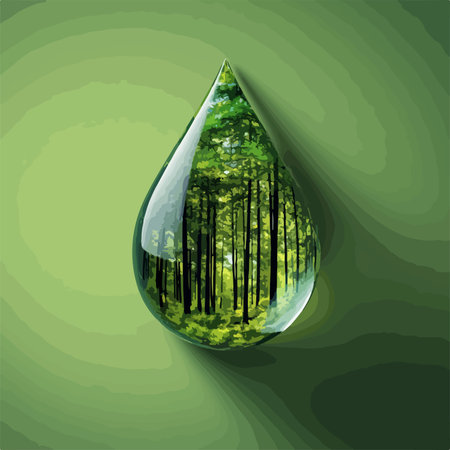 Stylized Forest Reflection in a Water Droplet with Intricate Detailのイラスト素材