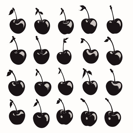 Collection of Intricate Black Silhouette Cherries