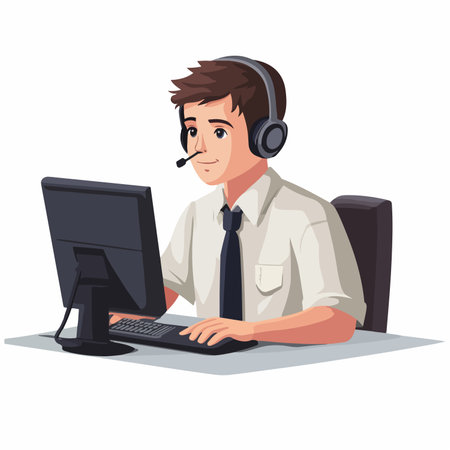 A Phone Support Agent Assisting a Customer with a Smileのイラスト素材