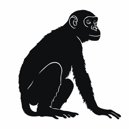 Elaborate Silhouette Illustration of a Monkey with Detailed Featuresのイラスト素材