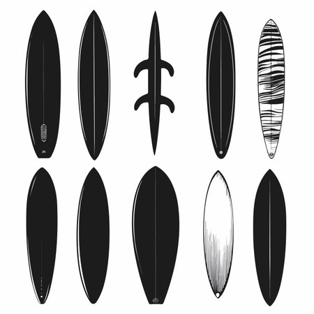 Assortment of Diverse Surfboard Silhouettes in Blackのイラスト素材