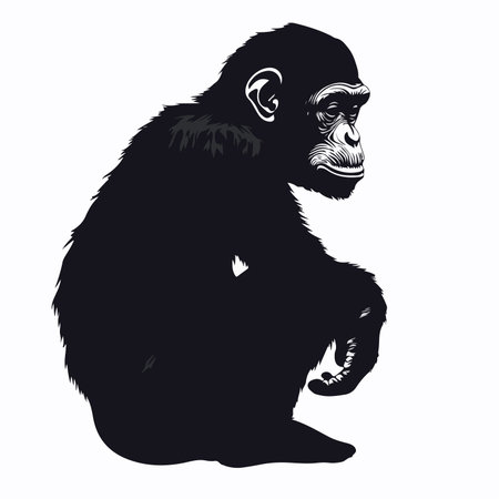 Detailed Silhouette Illustration of a Majestic Chimpanzee in Wildlife Ambiance