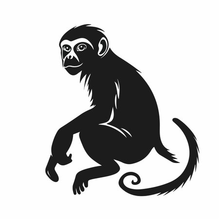 Striking Silhouette of a Black Monkey in Motion with Intricate Detailsのイラスト素材