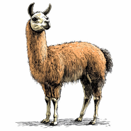 Hand-Drawn Illustration of a Vibrant Llama in Artistic Huesのイラスト素材